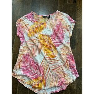 Women's Large Tahari Linen Botanical Top Shirt Multicolor